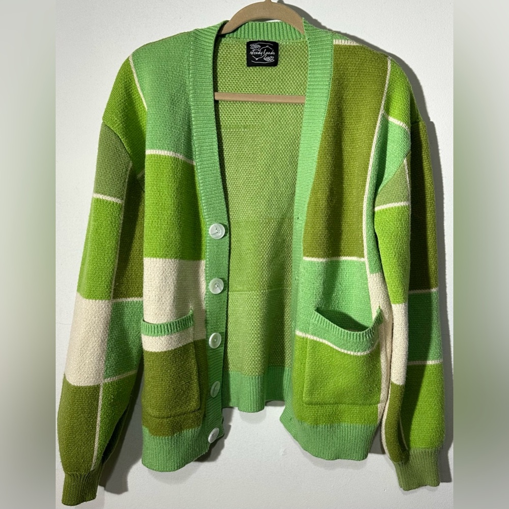 Green Envy Patchwork Trendy Y2K style Cardigan by Steady Hands